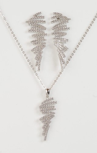 Sterling Silver/CZ Large Zig Zag Pendant ad Chain and Matching Earrings